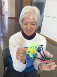 Neighbor Sherry McConnell crafting anatomically correct bee and flower props for my bee talk at Conservation District Earth Day event. So grateful for her skills!